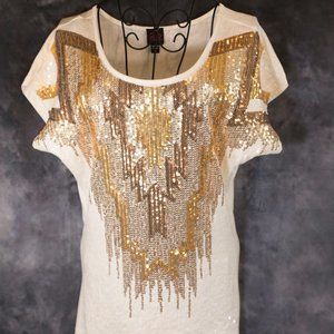 2B Bebe gold bronze sequin top XS